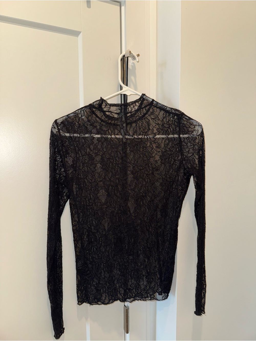 Anthropologie Black Lace Long-Sleeve Sheer Top
